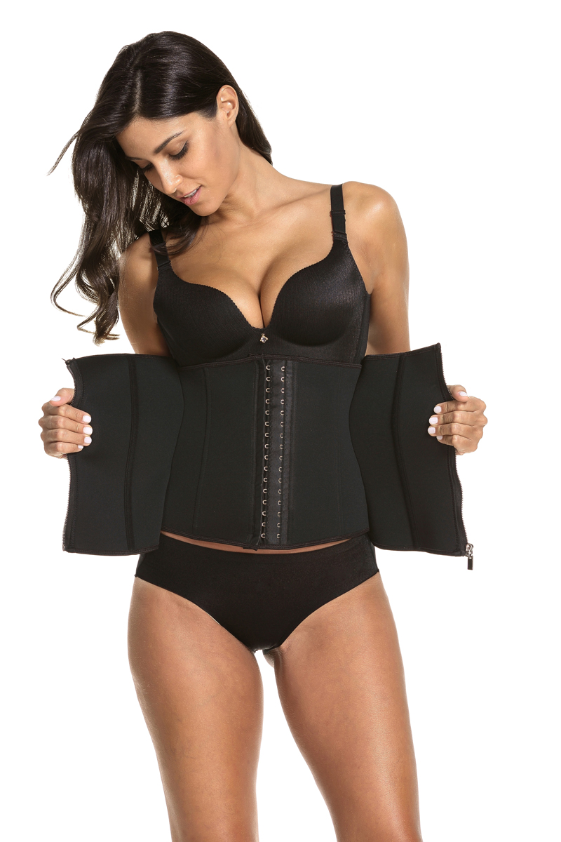 F3240-2 Black Spiral Boned Sport Workout Body Shaper Waist Cincher